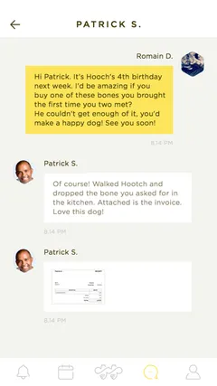 Conversation avec un dog-walker et facture