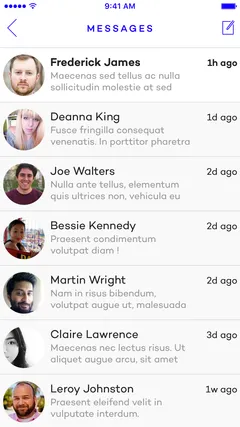 Liste des conversations avec aperçu des derniers messages