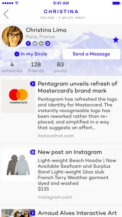 Fiche profil d'un contact avec ses posts agrégés